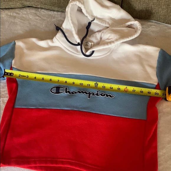Gently Loved Champion Red and Blue Hoodie Crop Top #90’s Wear - Picture 7 of 14